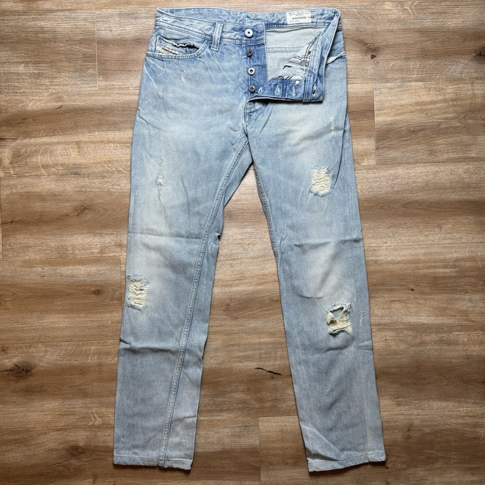Diesel Safado Jeans Mens 31x30 Light Blue Distressed‎ Slim Straight Italy 008TK